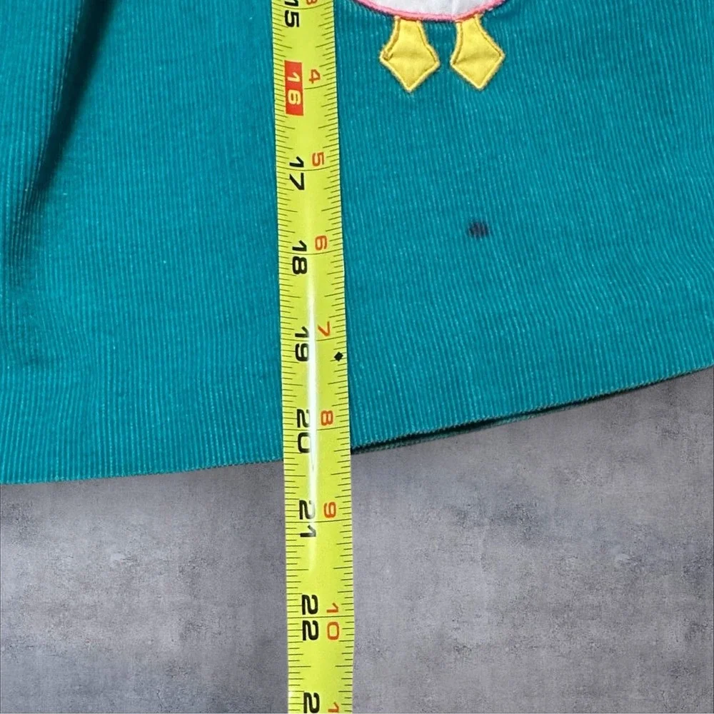 Vintage‎ Baby Goose Dress Teal Corduroy Applique Cotton Toddler